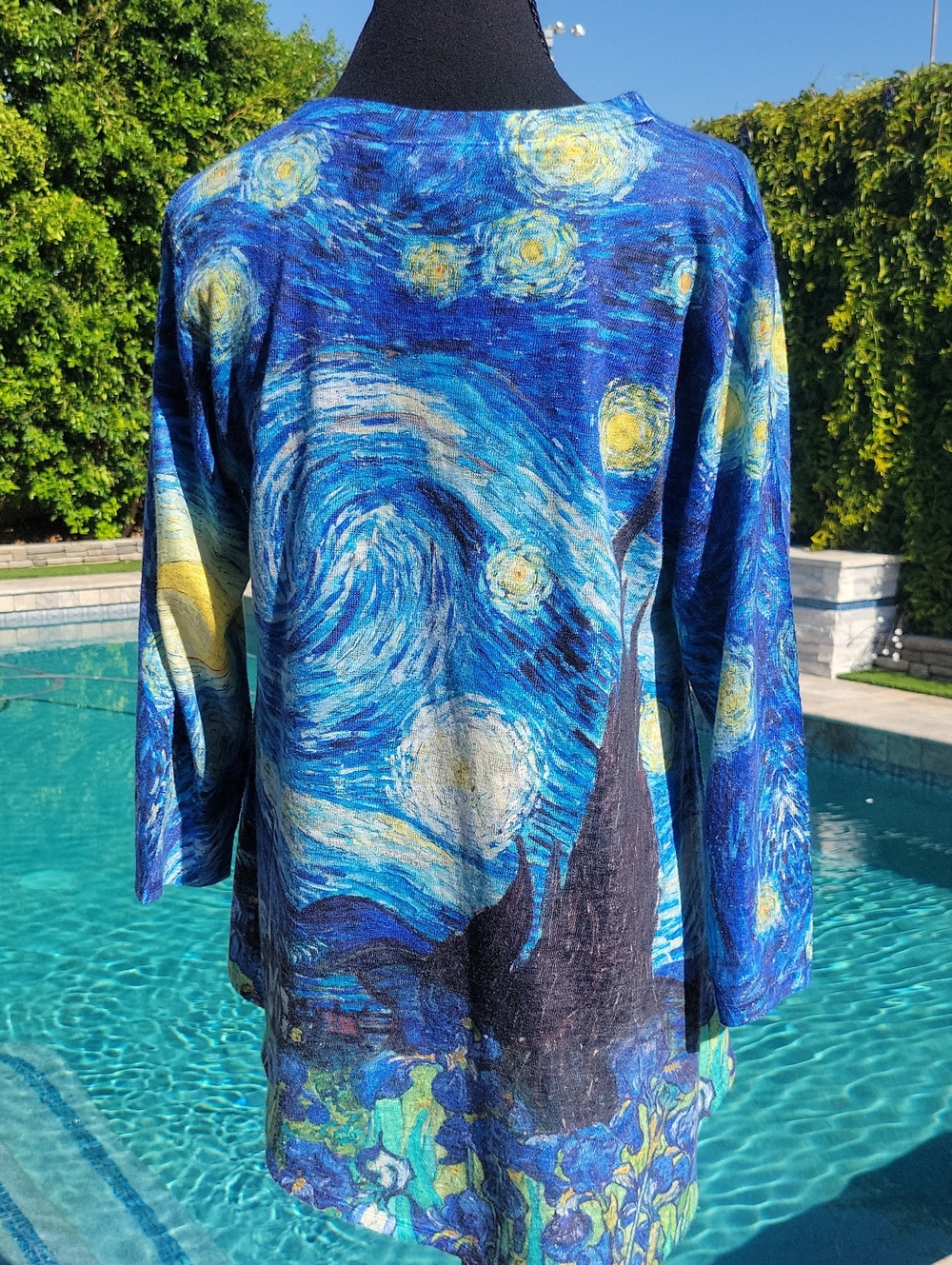 Starry Night Blue V-Neck Art Print Celestial Tunic M - Picture 8 of 16